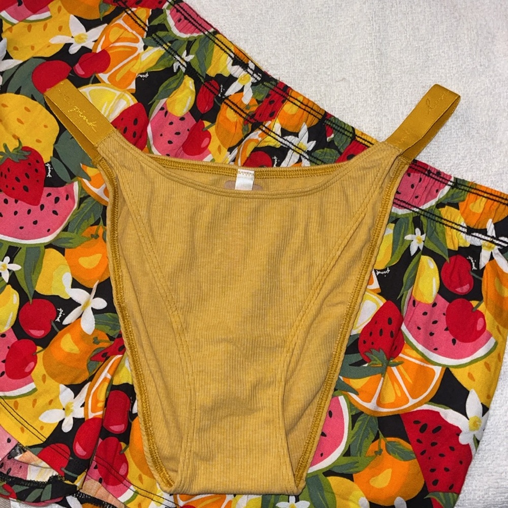 PINK by Victoria Secret- Fruit Print Boxers & Yellow high cut bikini NWT
